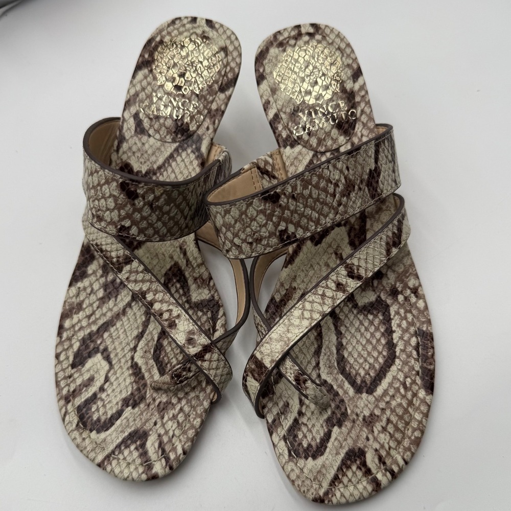 Vince Camuto Monentha Leather Snakeskin Print Kitten Heel Sandals‎ Women's 6M